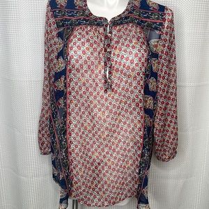Lucky Brand Blouse Boho Lightweight Tunic Top 5 Buttons Sz 2X